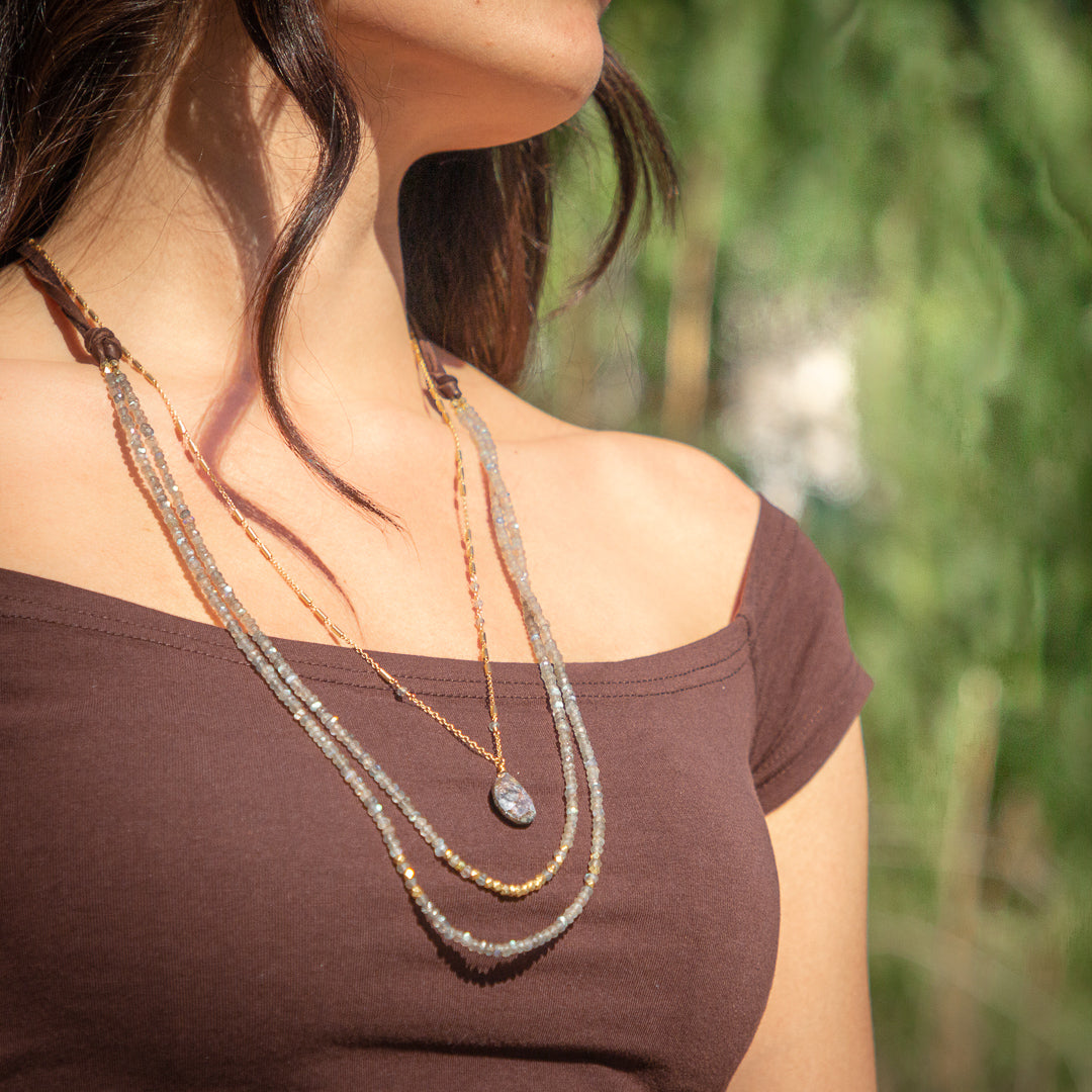 Kortum Necklace with Leather Labradorite (Natural)