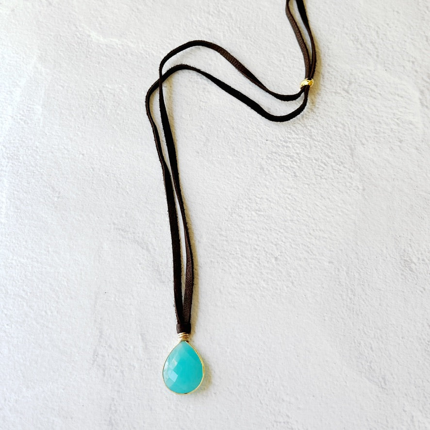 Helena Medium Pendant Deep Aqua Chalcedony