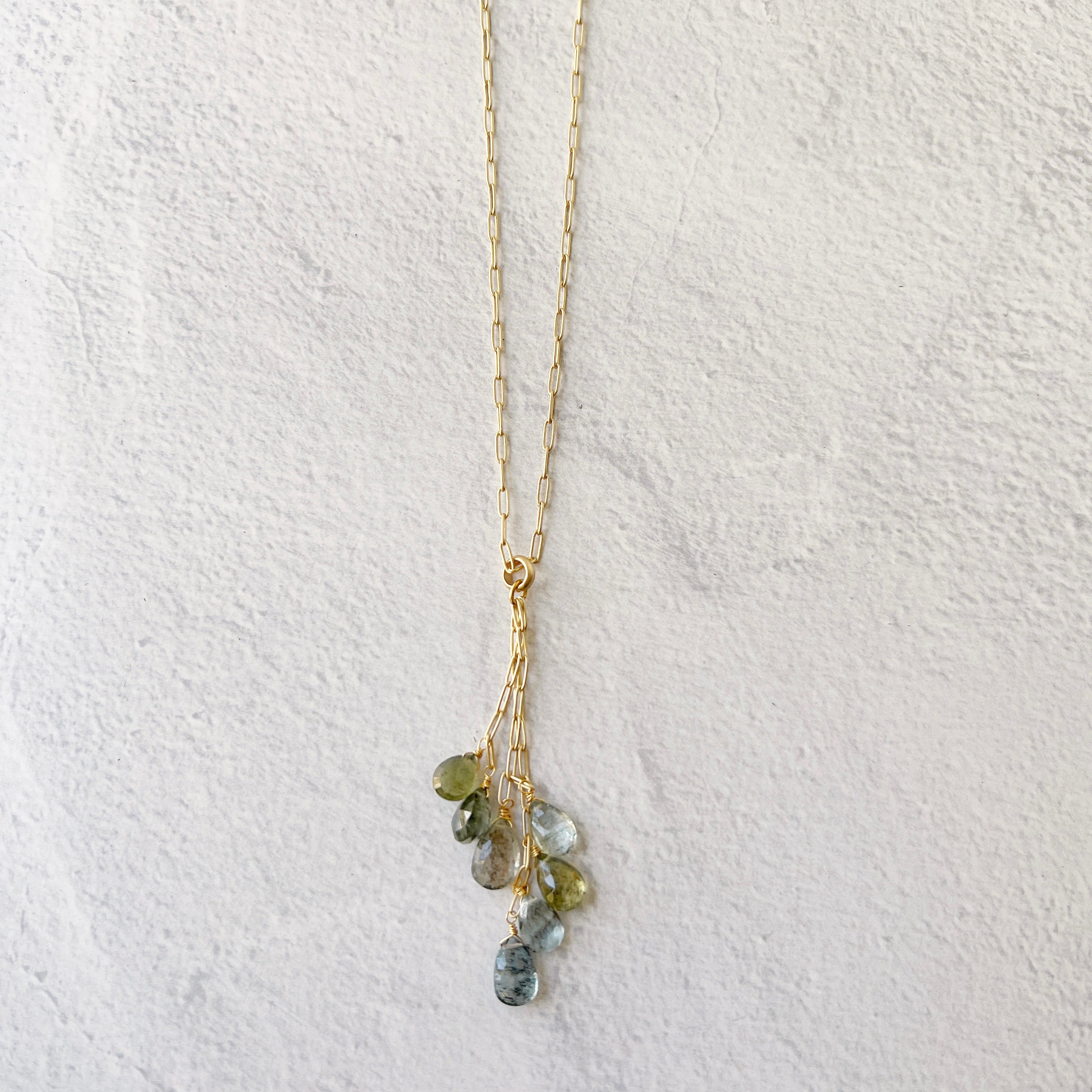 Diamond Mountain Tassel Necklace Moss Aquamarine