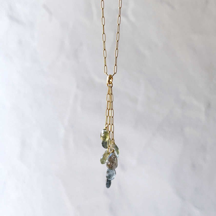 Diamond Mountain Tassel Necklace Moss Aquamarine