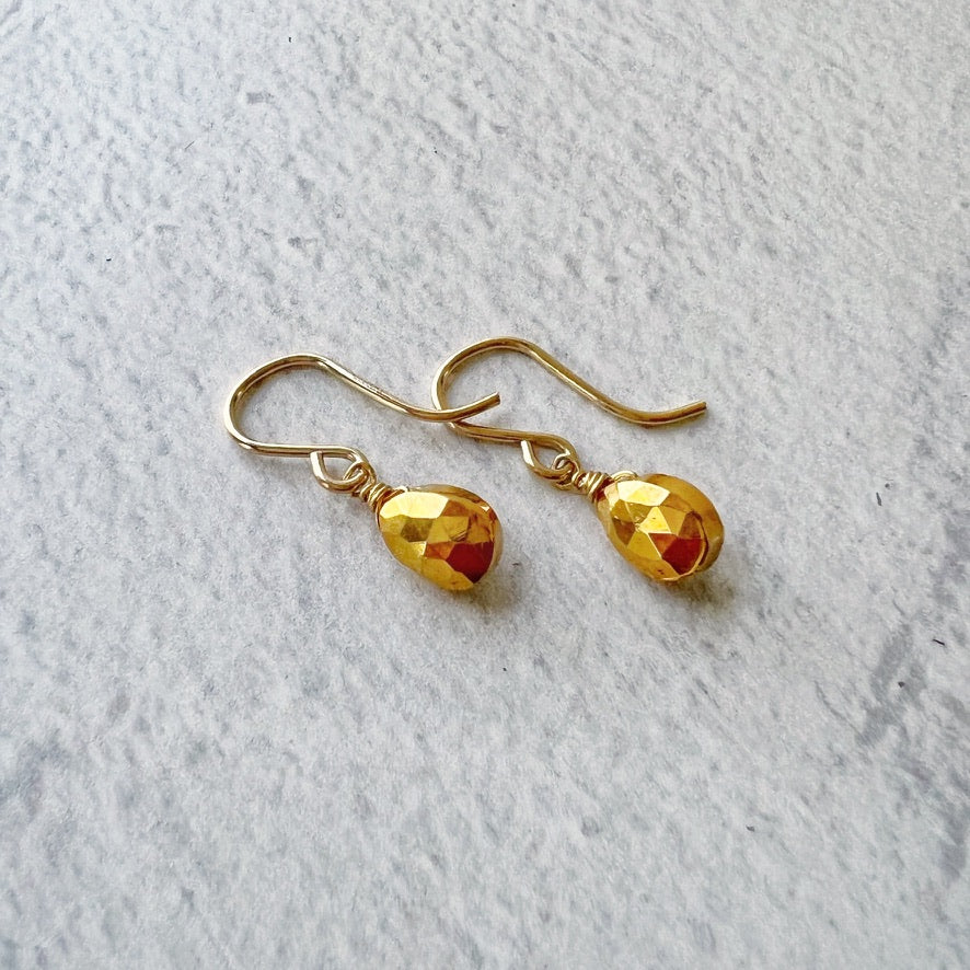 Gold Pyrite Drop Earrings