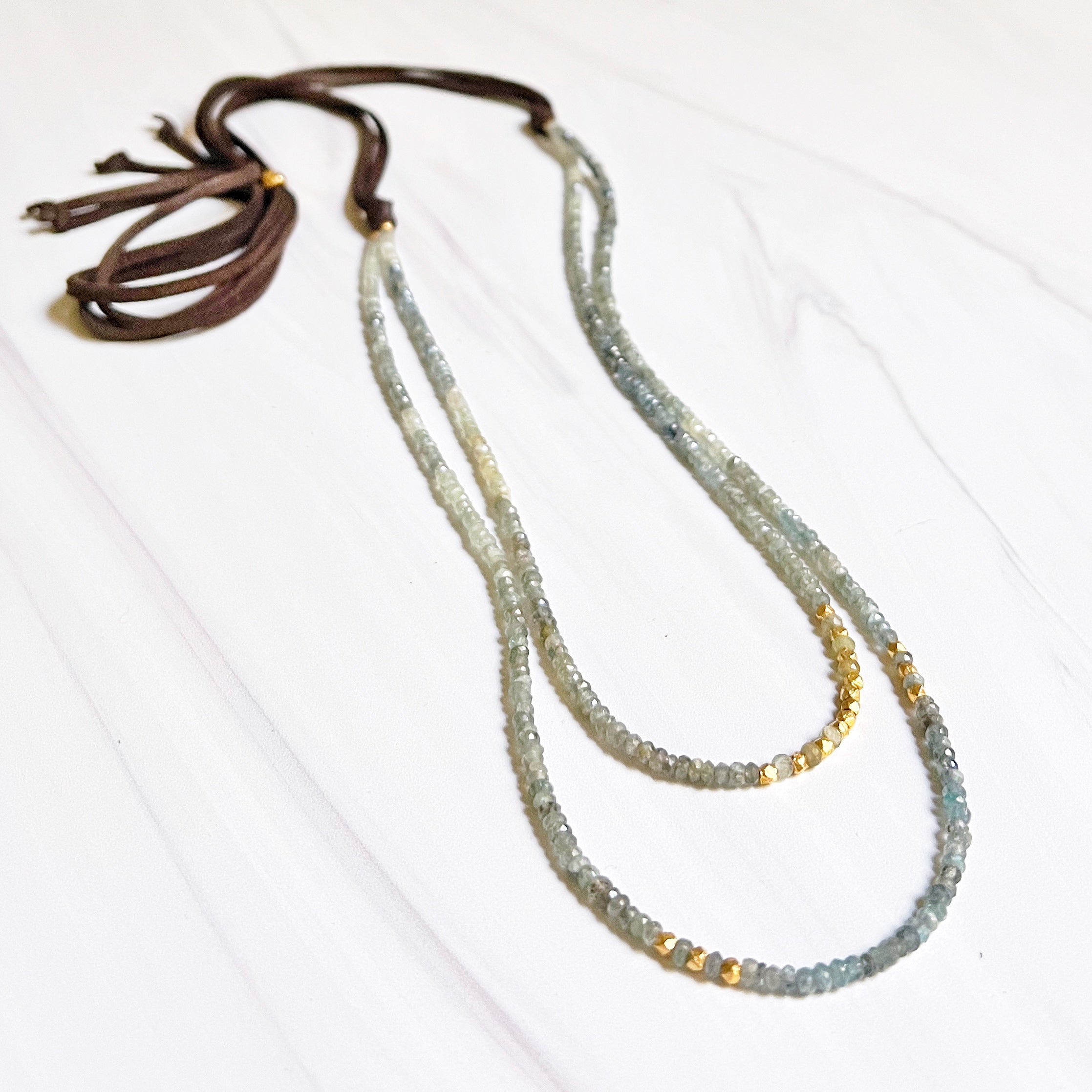 Kortum Necklace with Leather Moss Aquamarine