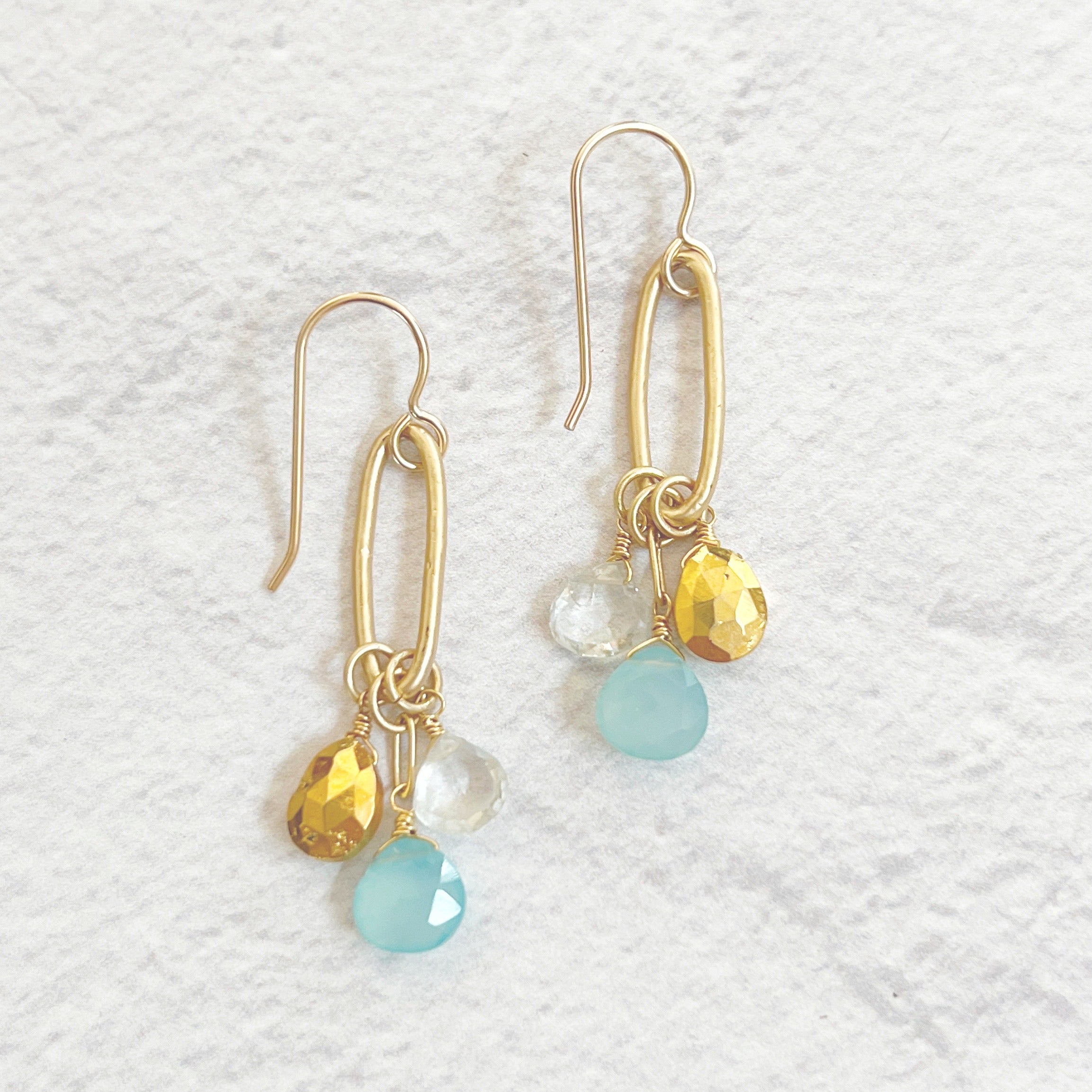 Cluster Link Earrings Aqua & Chalcedony