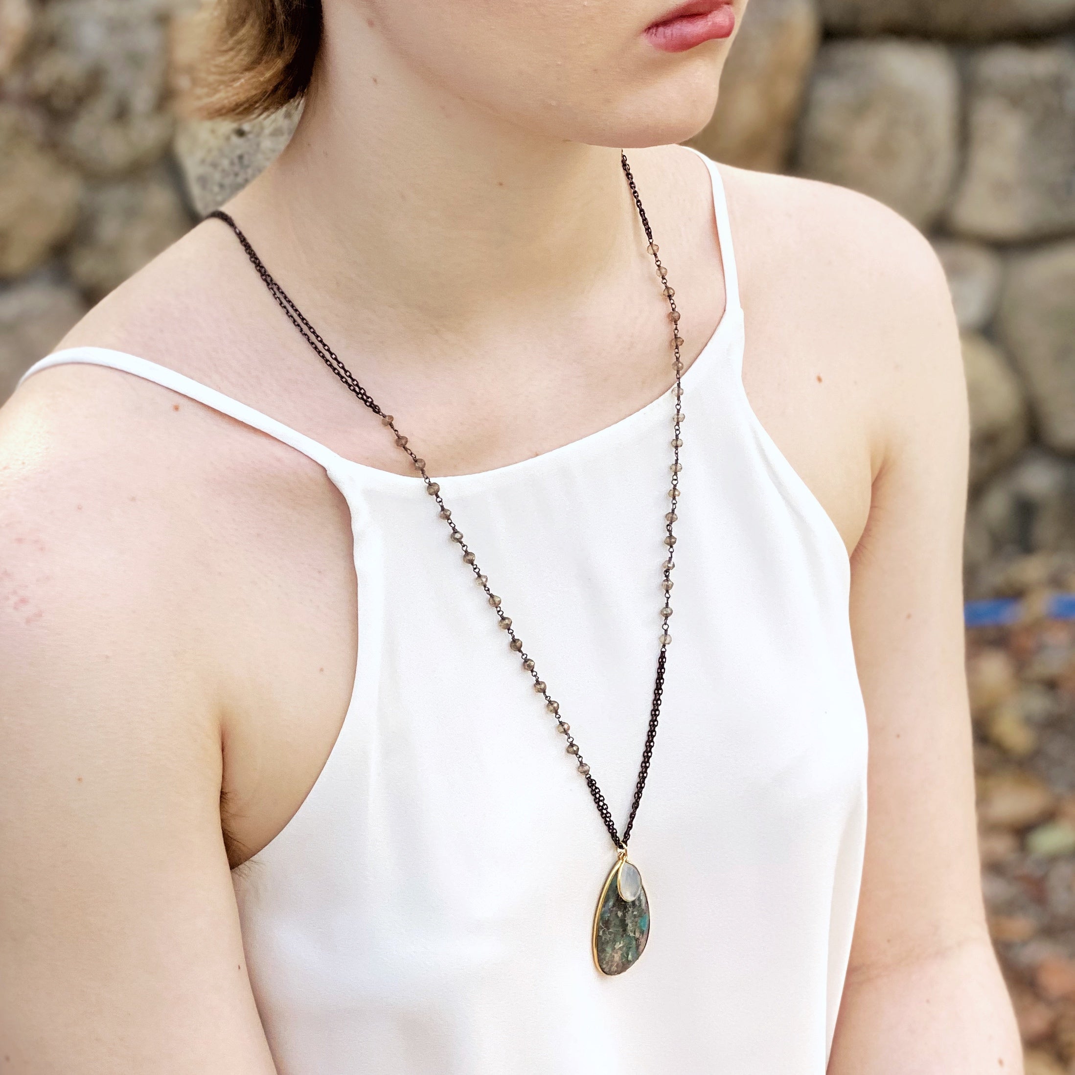 Trellis Pendant Necklace, Chrysocolla