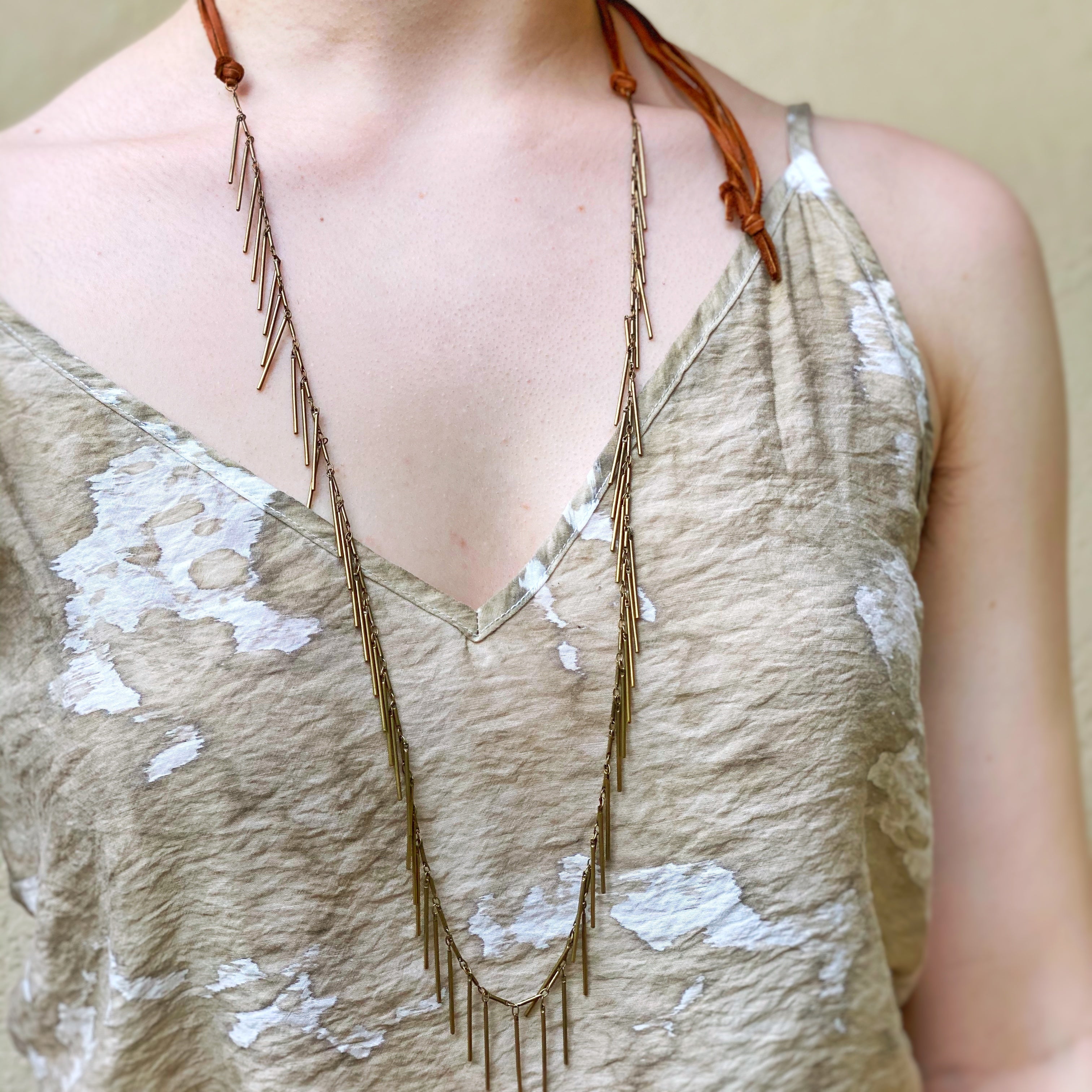 Camelia Necklace Antique Brass & Leather