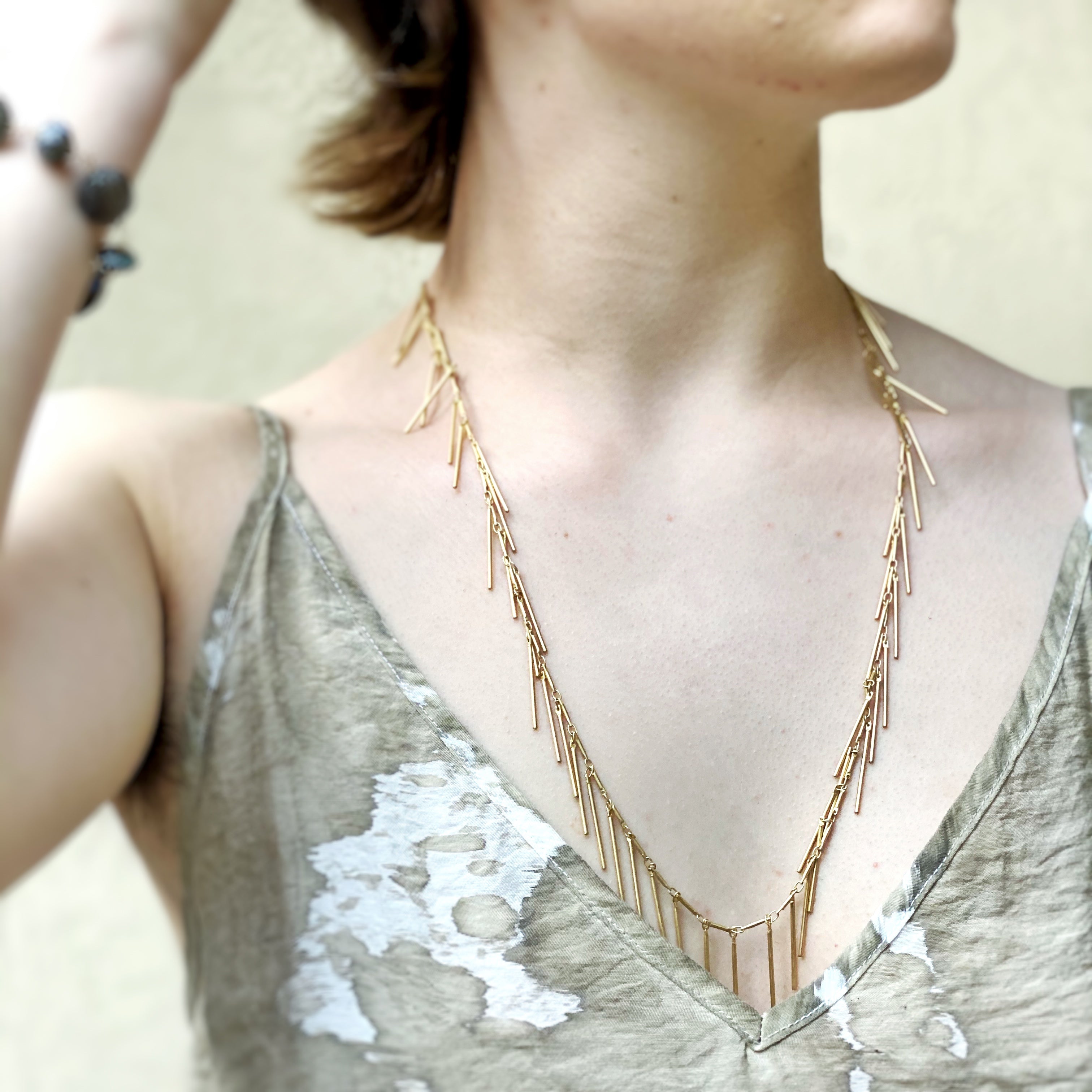 Camelia Necklace Satin Gold & Leather