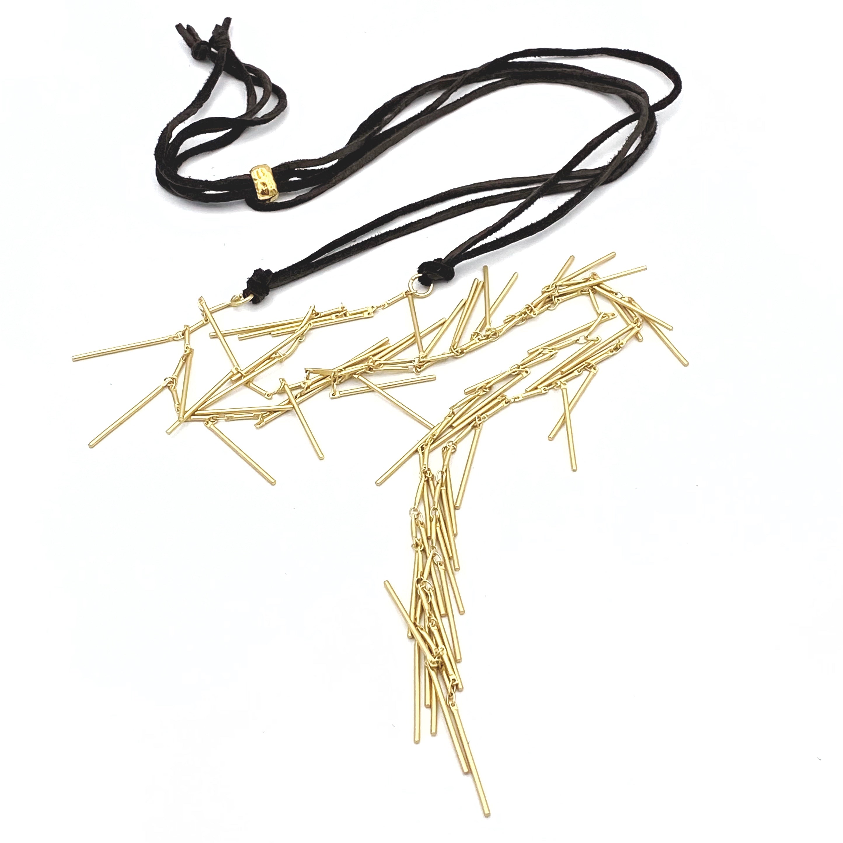 Camelia Necklace Satin Gold & Leather