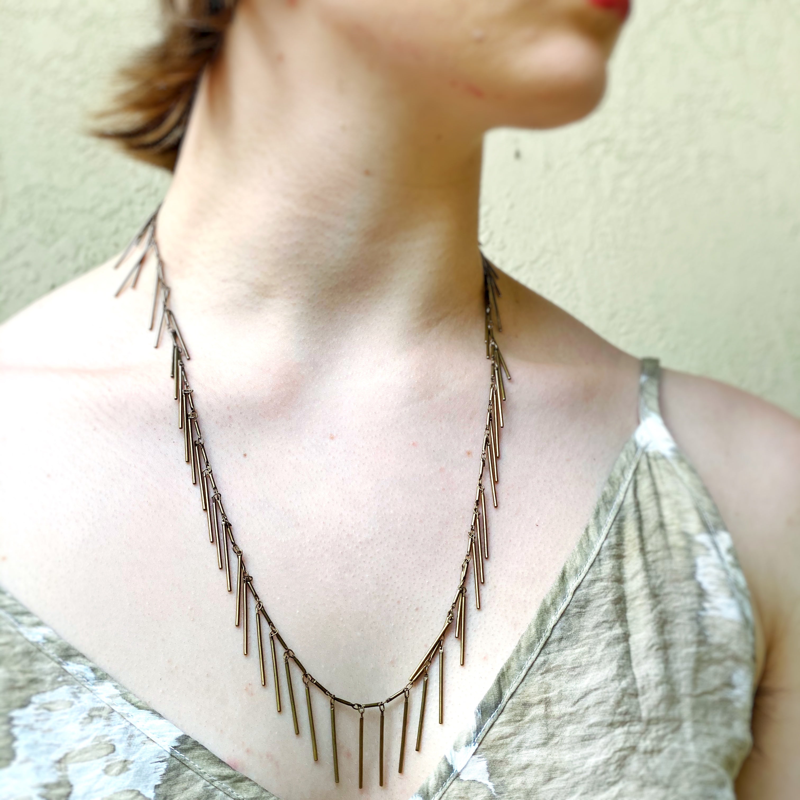 Camelia Necklace Antique Brass & Leather