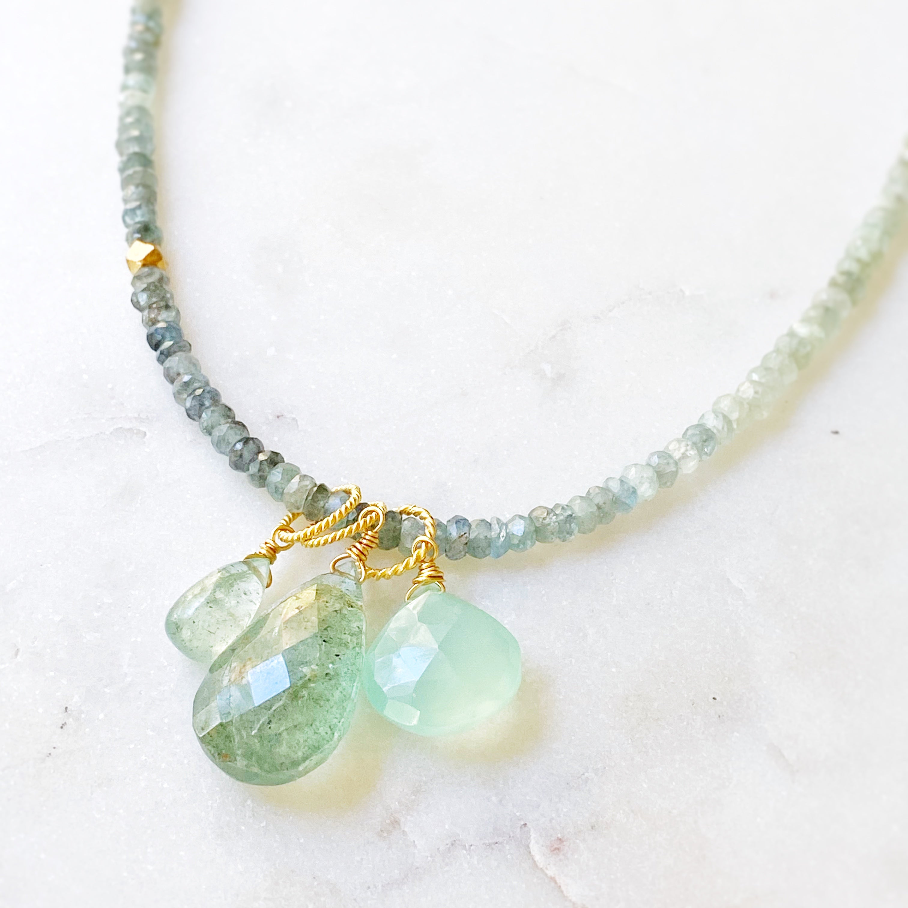 Headwaters Focal Drop Necklace, Moss Aquamarine