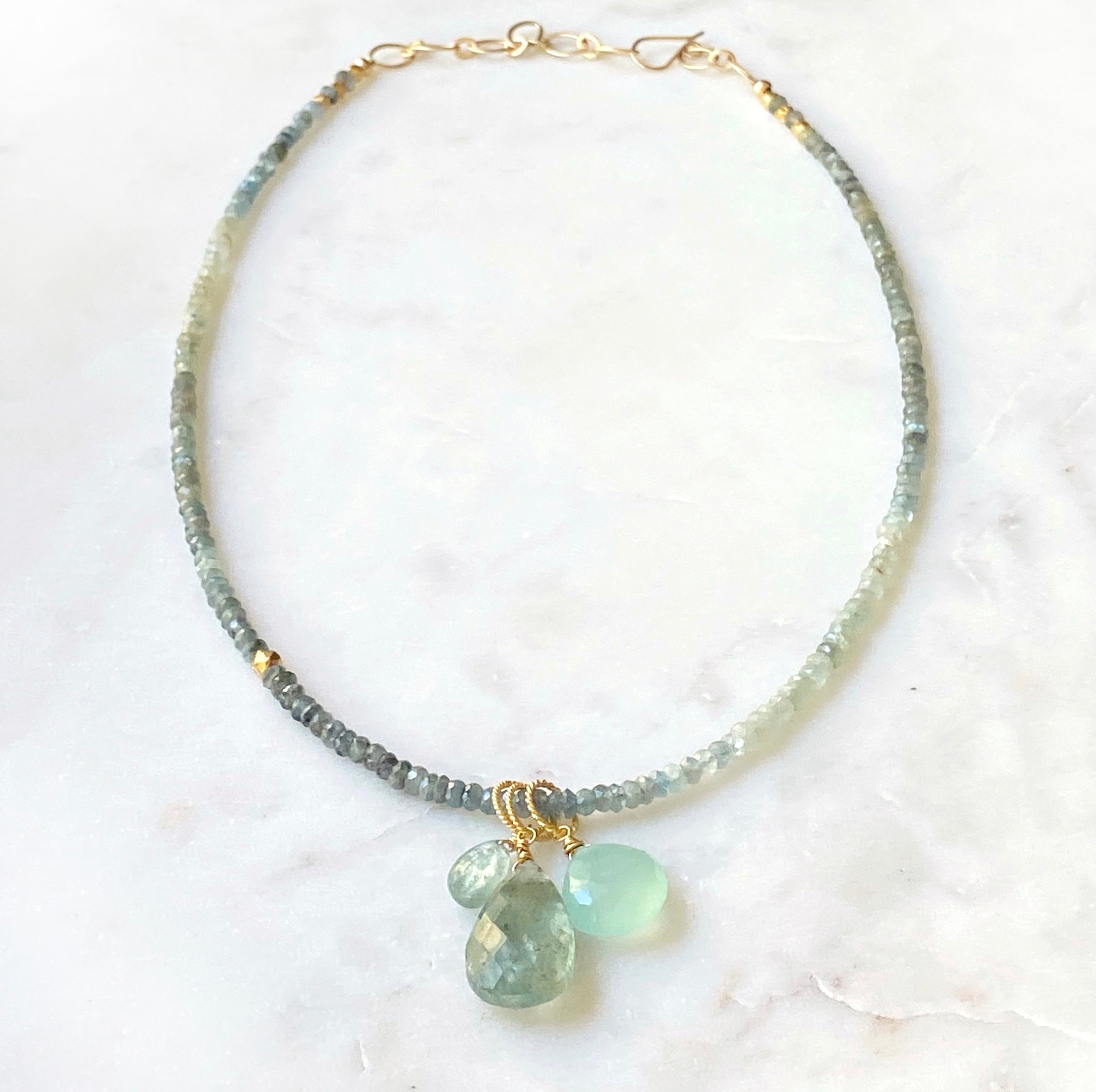Headwaters Focal Drop Necklace, Moss Aquamarine